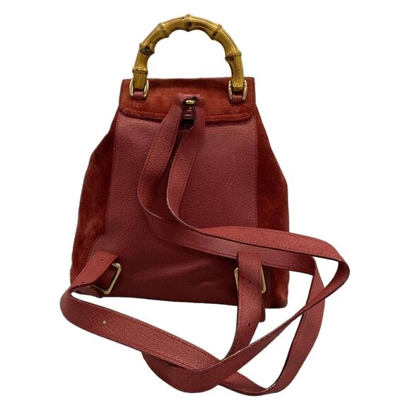 Authentic GUCCI Bamboo Red Suede Leather Backpack br343-112025 - Picture 2 of 10
